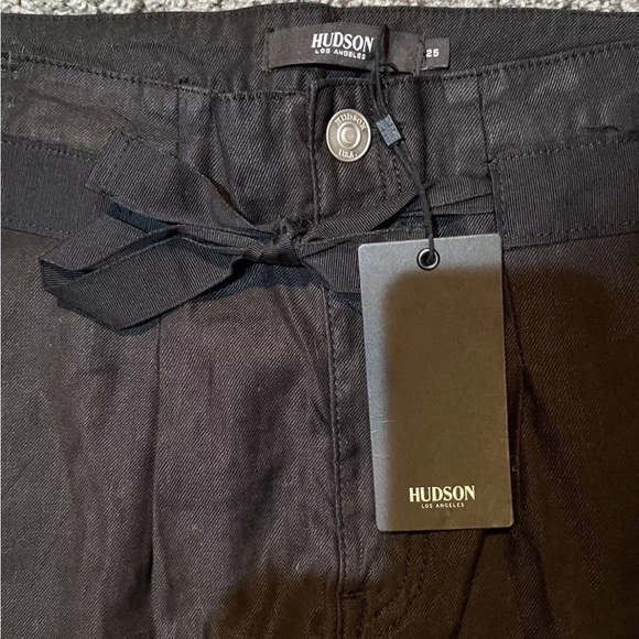 Hudson NWT Womens Black Paper Bag Shorts Sz 25 Linen Blend Tie Waist Pockets New - Picture 3 of 4